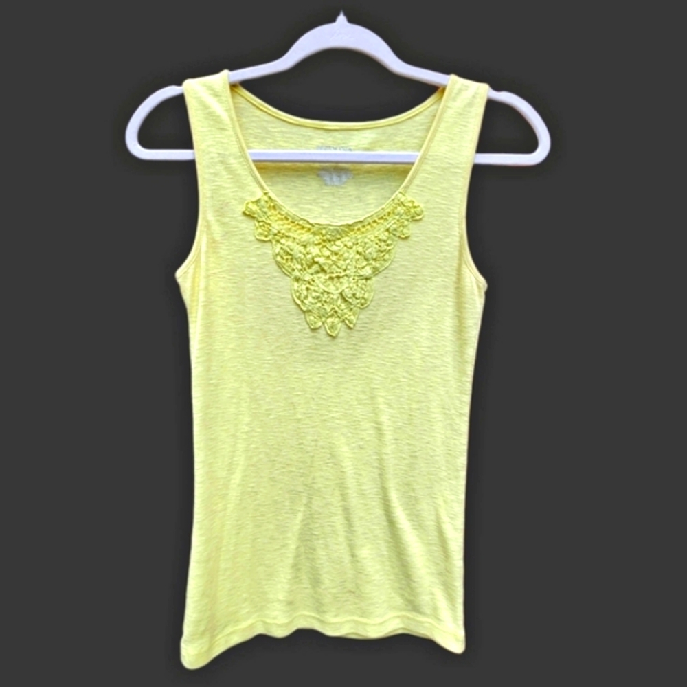 Merona Chartreuse Embroidered Tank Top Size XS